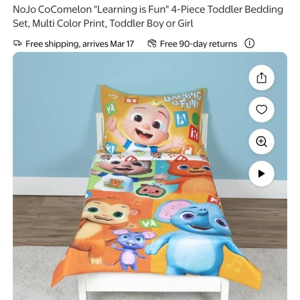 CoComelon reversible toddler 4 piece bed set